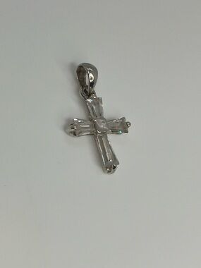 Vtg 925 Sterling Silver Mini Cross Cubic Zirconia Necklace Pendant